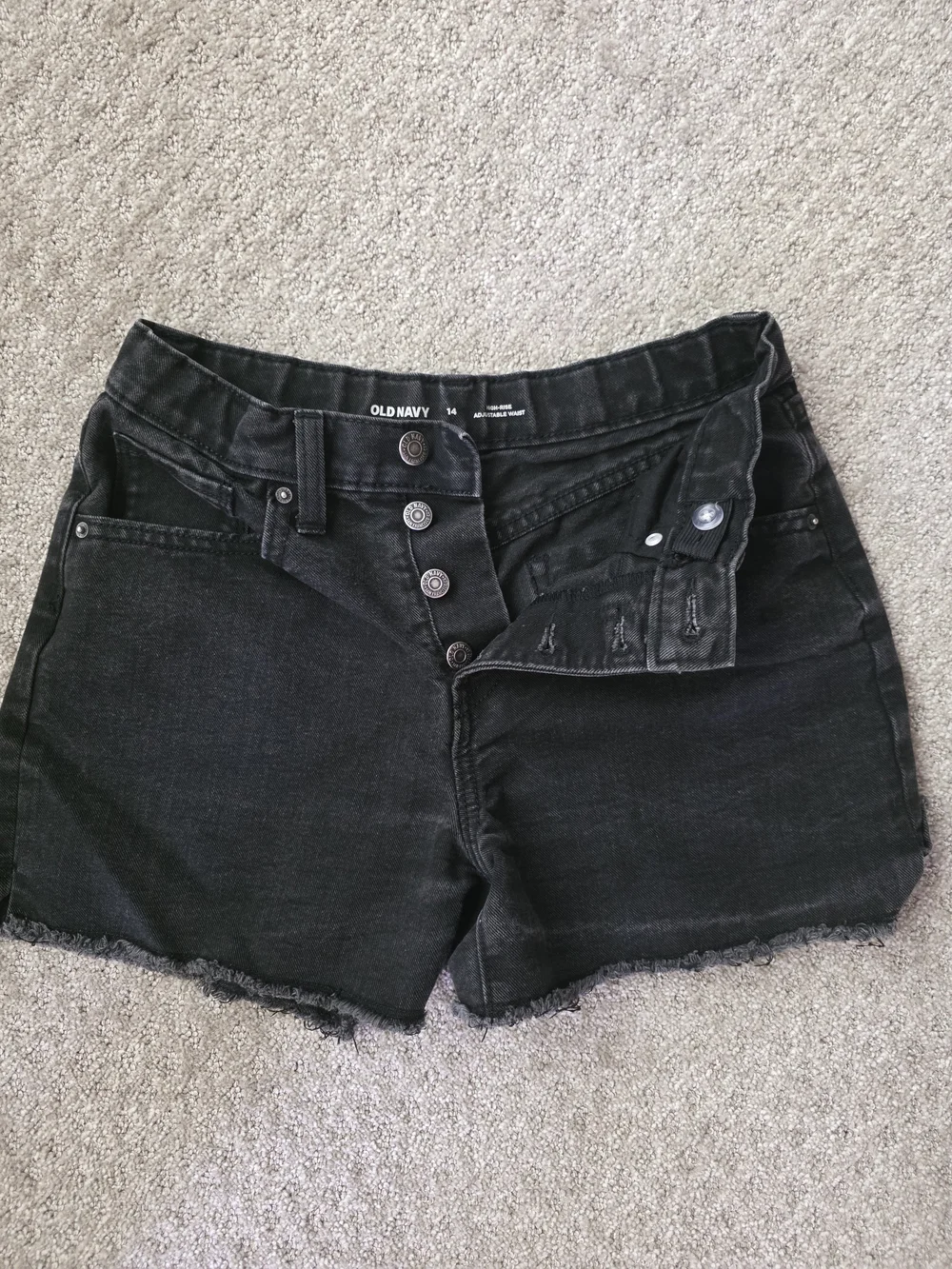 Old Navy Girls Black High Rise Raw Hem Denim Shorts - Size 14 (Adjustable Waist)